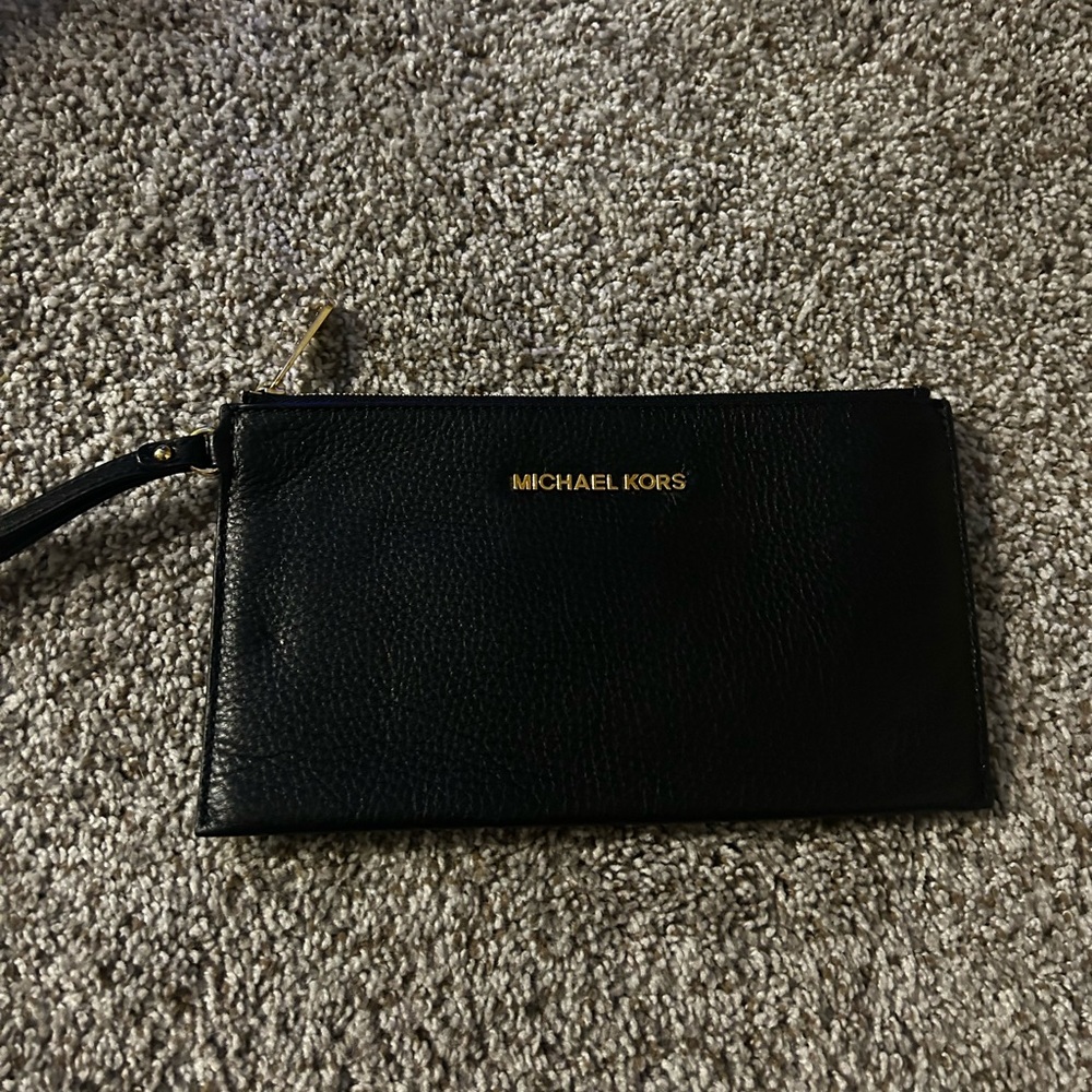 black Michael kors wallet wristlet with gold hardware